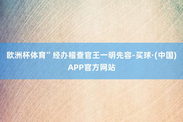 欧洲杯体育”经办稽查官王一明先容-买球·(中国)APP官方网站